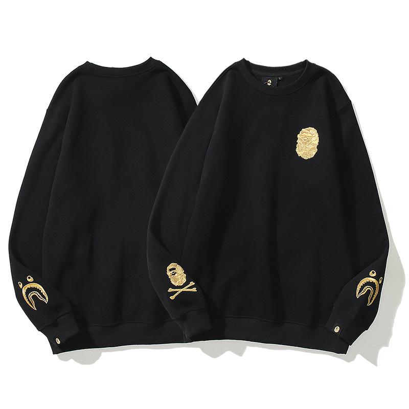 Bathing Ape Sweatshirts Autumn and Winter Cartoon Embroidered Crew Neck Pullover and Fleece Sweater Men and Women